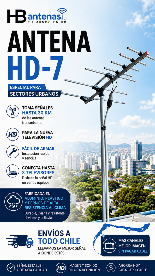 Kit Antena Digital HD-7  Zona Urbana + Cable Coaxial 10 Mt + Conectores